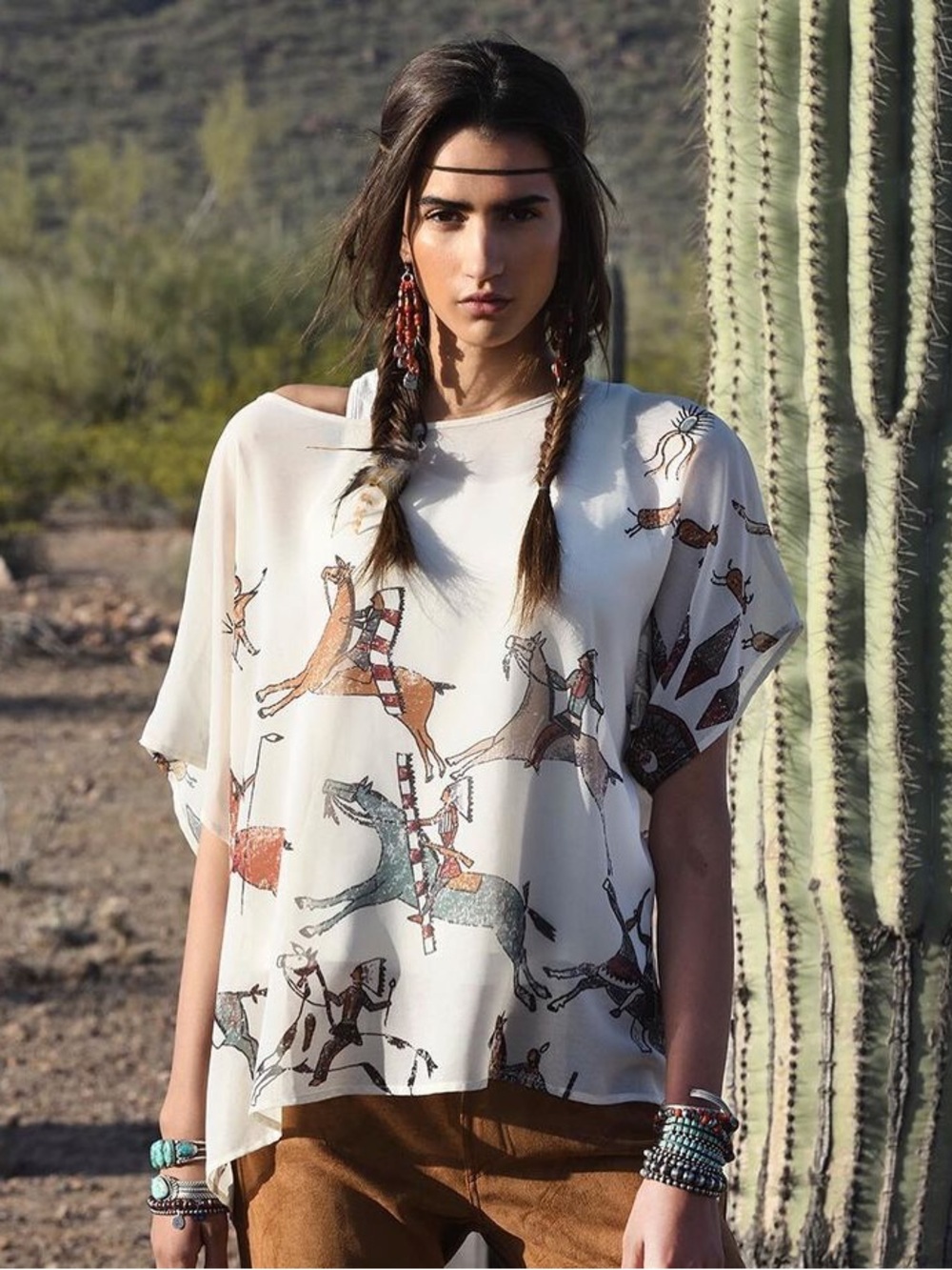 Double D Ranch Neo Nomad Native American Indian Ponies Boho Tunic Size Medium